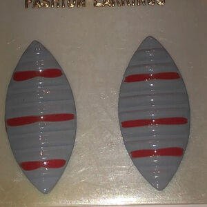 Vintage Gray Red Metal Retro Boho Pierced Earrings